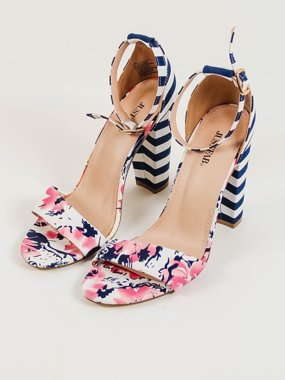 JustFab Lena Floral Stripe Block Heel Sandals Size 10
